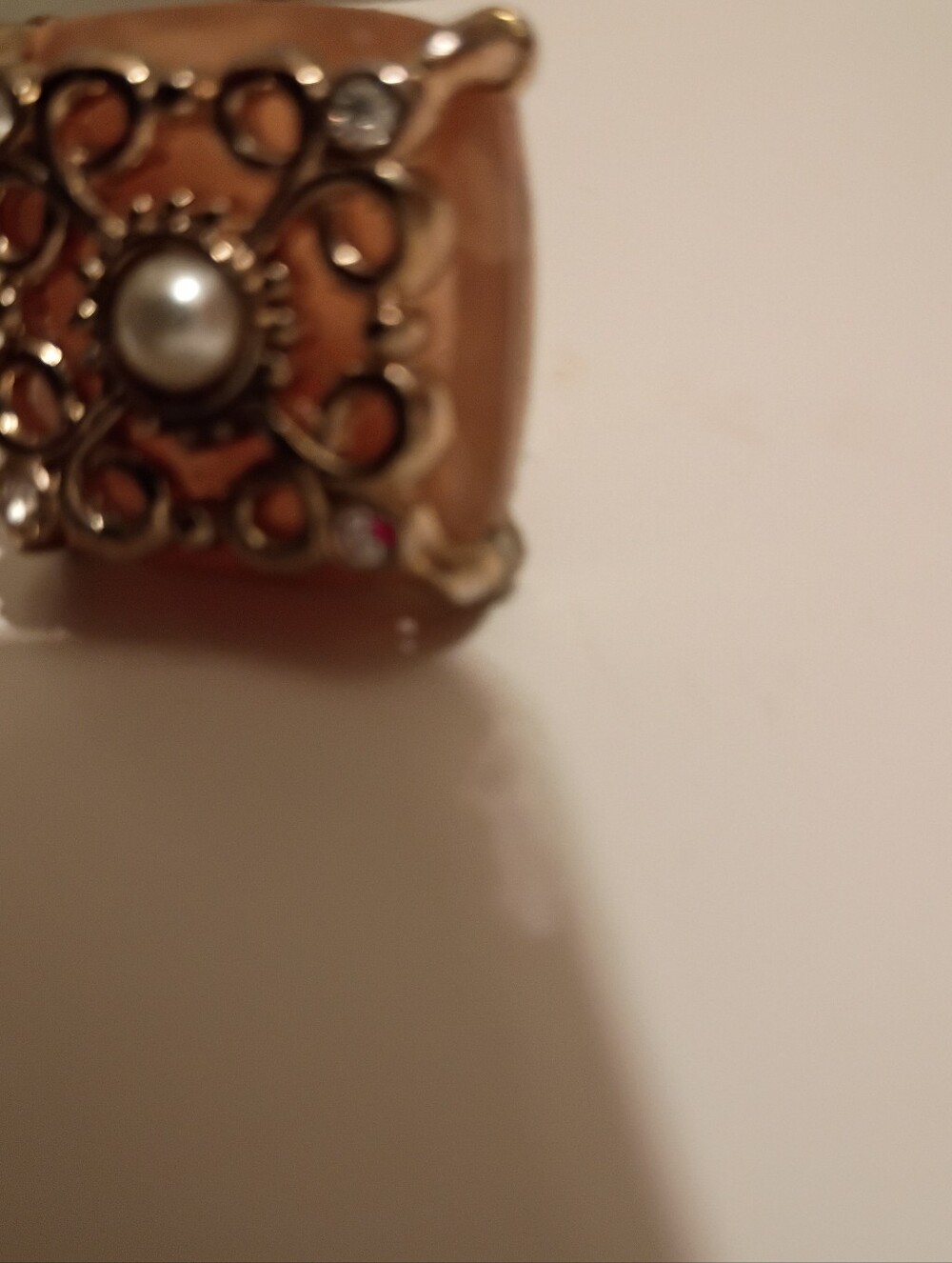 Avon Pearl & Coral Filigree Ring Vintage Statement Cocktail Ring New